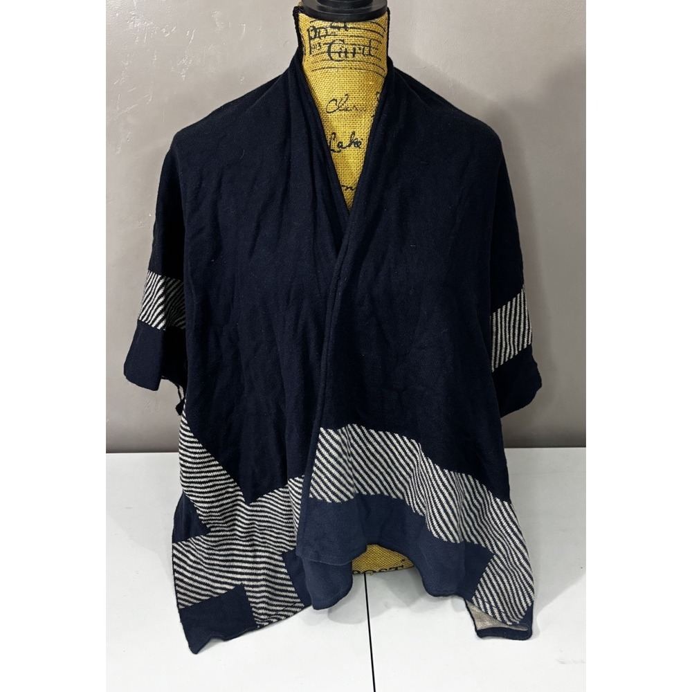 Cabi Reversible Sweater Poncho Women's M/L Navy & Beige Cotton Blend
